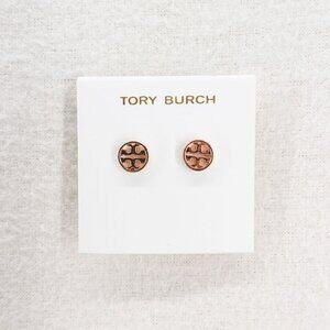 Tory Burch Logo Circle Stud Earrings Rose Gold OS